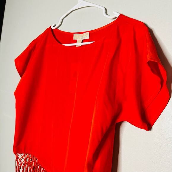 NWT Michael Michael Kors Burnt Orange Short Sleeve Fringe Bottom Top Size XS - Picture 2 of 6